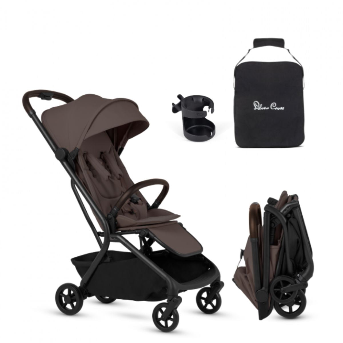 Silver Cross Nia Compact Travel Stroller Bundle - Chocolate - Complete Travel Essentials Included